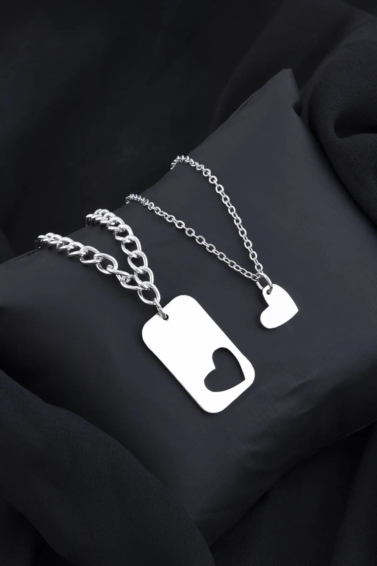 

Heart Figured My Heart Sende Double Necklace 001 Clip Stainless Steel Silver Love Bijouterie Jewelry & Jewellery Accessory