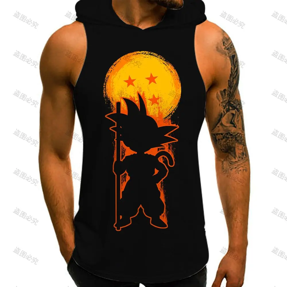 Майка мужская оверсайз с капюшоном тенниска без рукавов майка драконом жемчугом