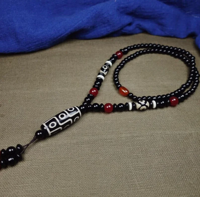 Тибетский непальский гималайский древний агат старый талисман Дзи 9-глазный