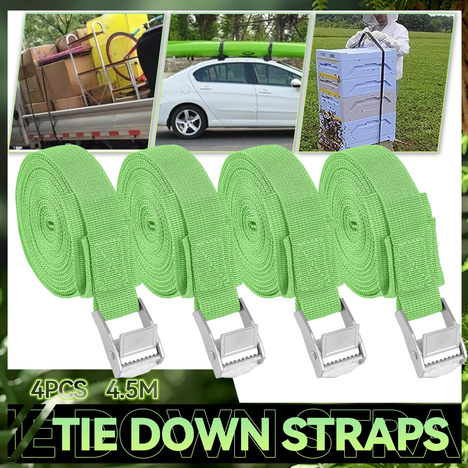 

Набор из 4 сверхмощных грузовых ремней длиной 4,5 м с крепежной кулачковой пряжкой для багажника на крышу автомобиля, мотоцикла, велосипеда, багажа, каяка, крепления