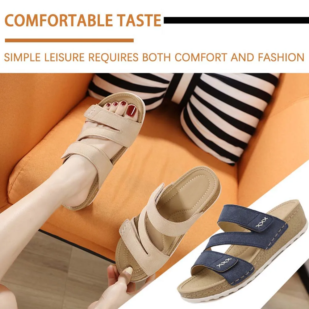 Women's Summer Heeled Slippers Non-slip Wear-resistance Beach Slippers For Shopping
