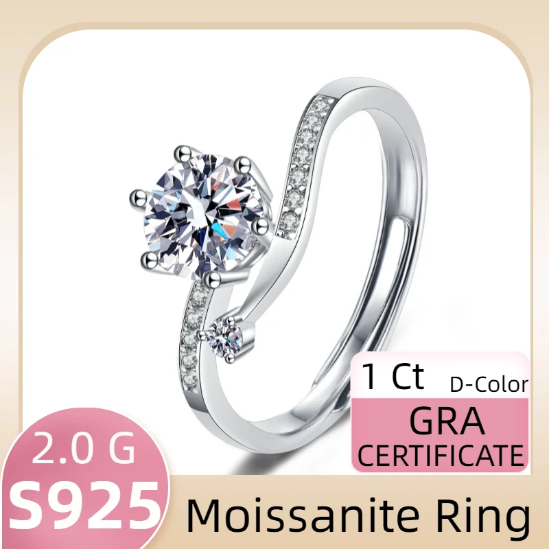 

Sterling 925 Silver Luxury Moissanite Diamond Ring Dreams Adjustable Size for Women 1 Ct Free Shipping GRA Certification