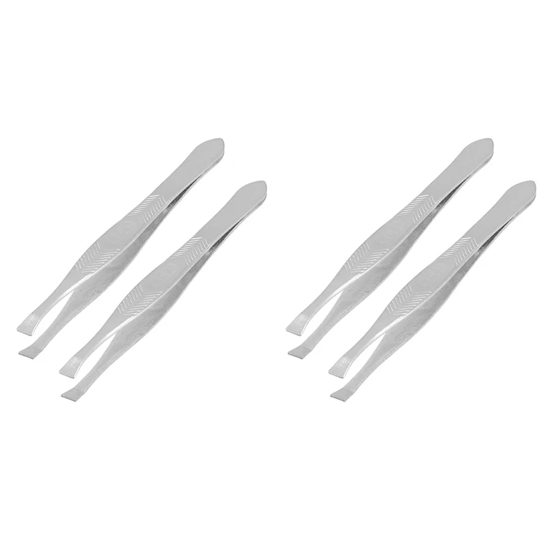 

4 Pcs Straight Tip Metal Eyebrow Tweezers Trimmers For Ladies