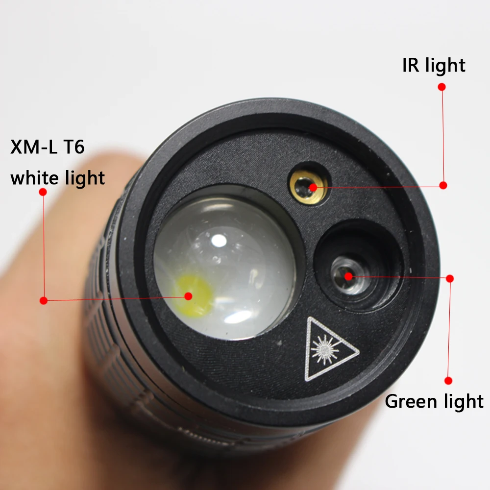 1000 lumens Red/green light flashlights IR Multifunction led Laser Flashlight XM-L T6 focusing zoom Tactical Hunting flash light