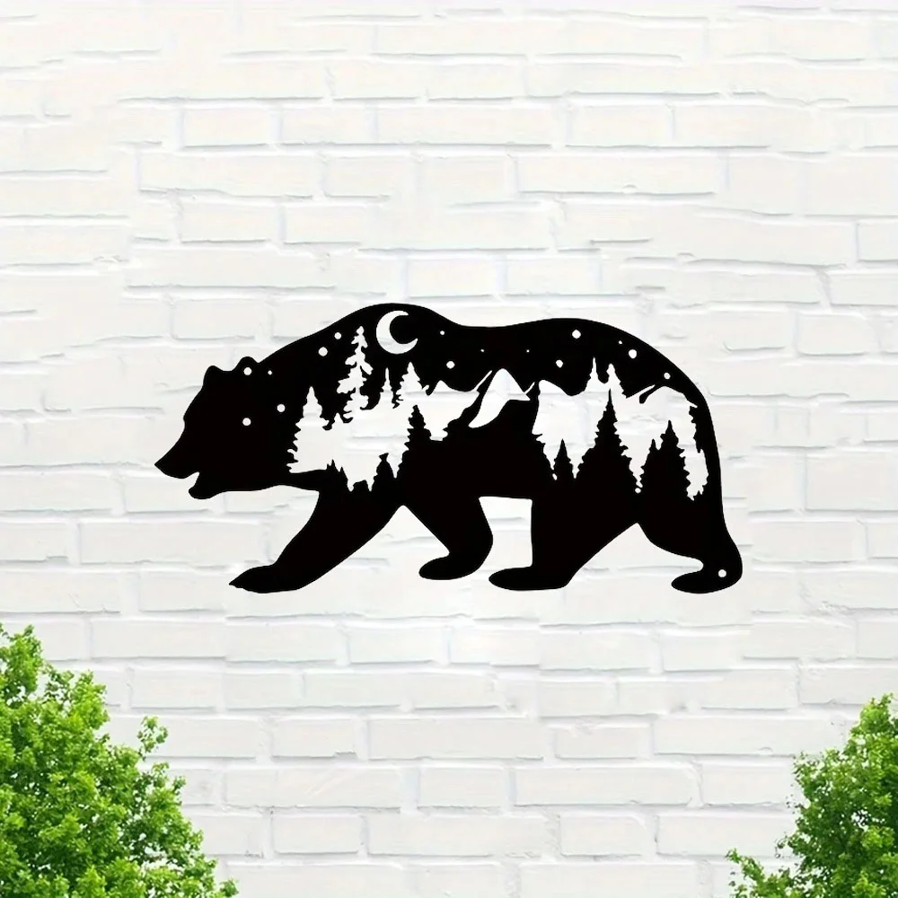 Настенное Искусство В Деревенском Стиле Медведь Лесу — Прочный Металлический