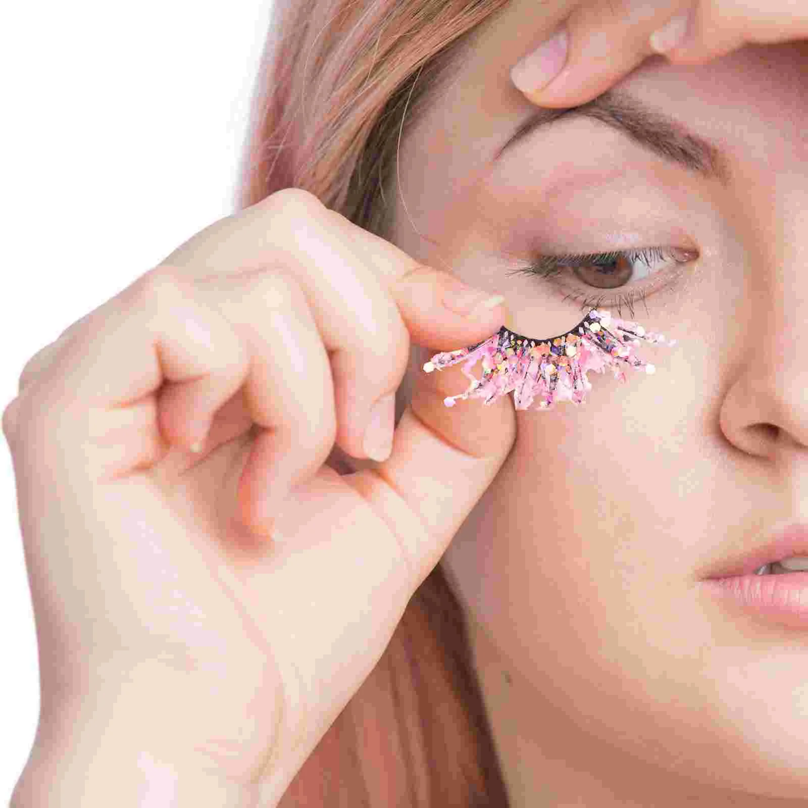 

Eyelashes False Lash Lashes Glitter Colored Extensions Fakereusablehandmade Black Thick Artificial Eye Segmented 3D Adhesives