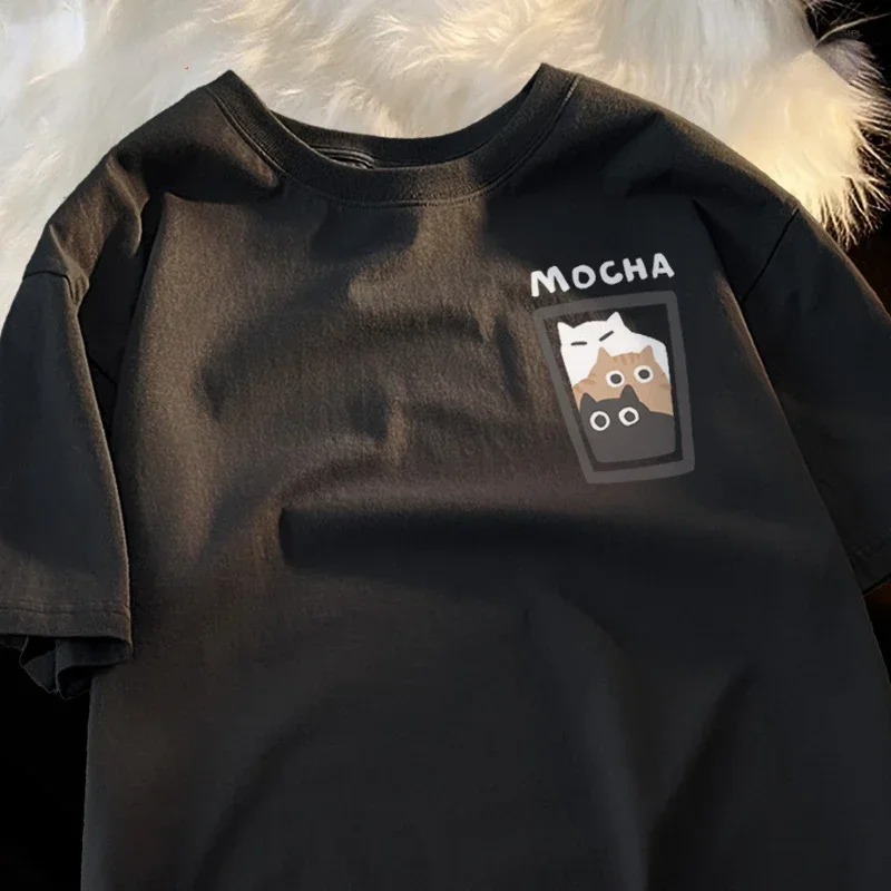 Парная одежда для мокко латте забавные повседневные женские футболки с котом и