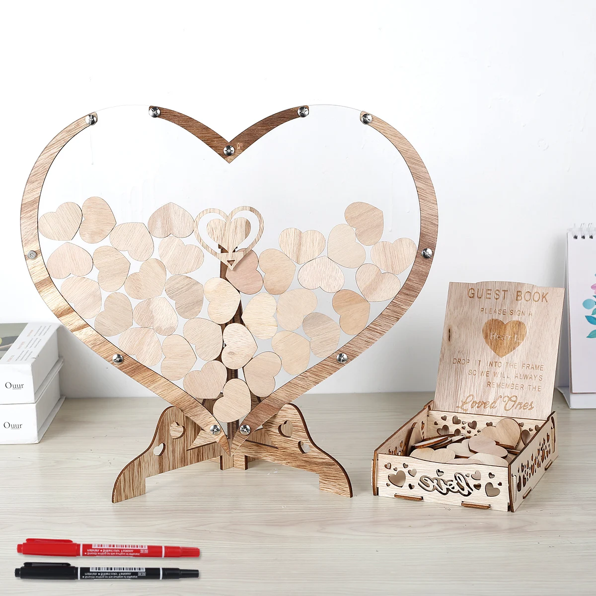 

Набор для гостевой свадебной книги, деревянная Гостевая Книга в форме сердца, коробка с рамкой в форме сердца-1 шт., коробка для хранения-1 шт.,...