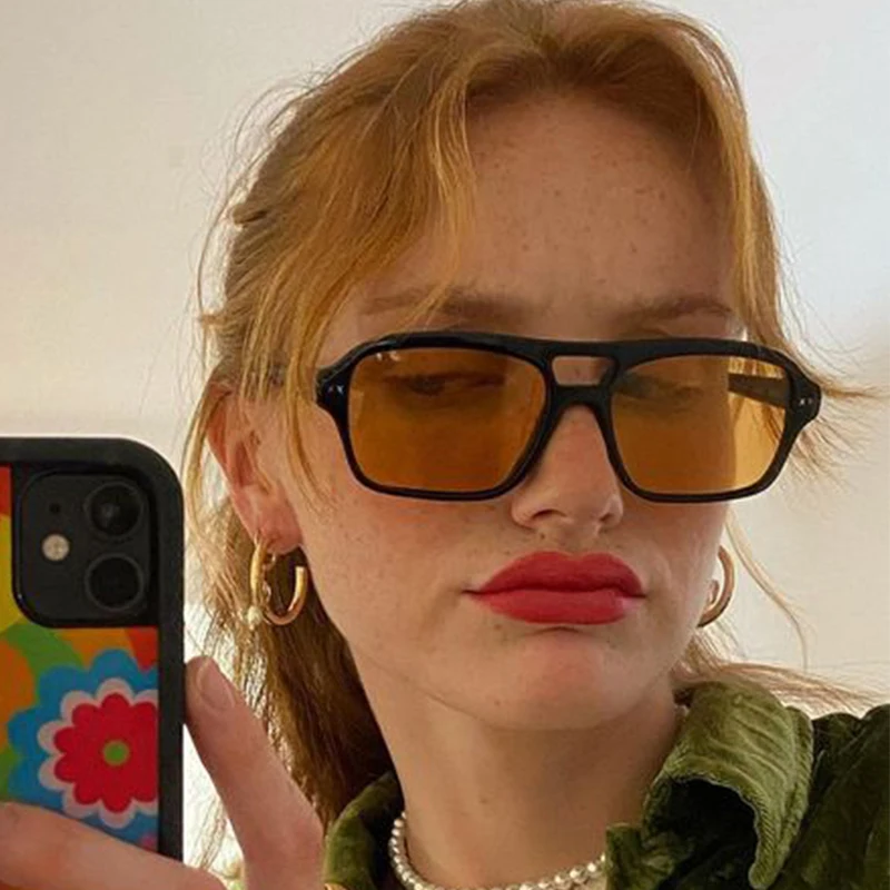 

Женские солнцезащитные очки 2023 Модные Винтажные прямоугольные очки желтые квадратные очки женские солнцезащитные очки UV400