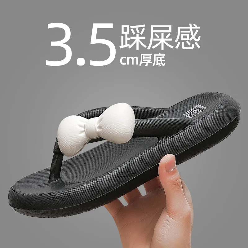 Ins Hot Cute Bow Sandals Women Slippers Fashion Anti-slip Beach Pinch Foot Slippers for Women Seaside Thick Sole Sandals Shoes