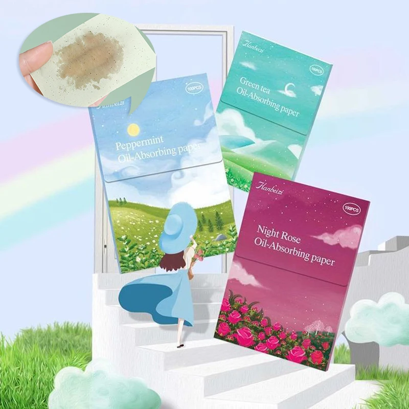 

100sheets/pack Face Oil Blotting Sheets Paper Green Tea Oil Control Wipes Absorbing Sheet Oily Paper Summer Face Cleansing Tool