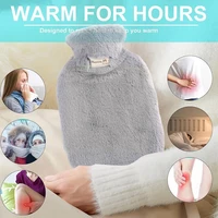 10002000ml plush faux fur hand warmer winter hot water natural back bottles war bed cover neck waist pure hand rubber grey i2q8
