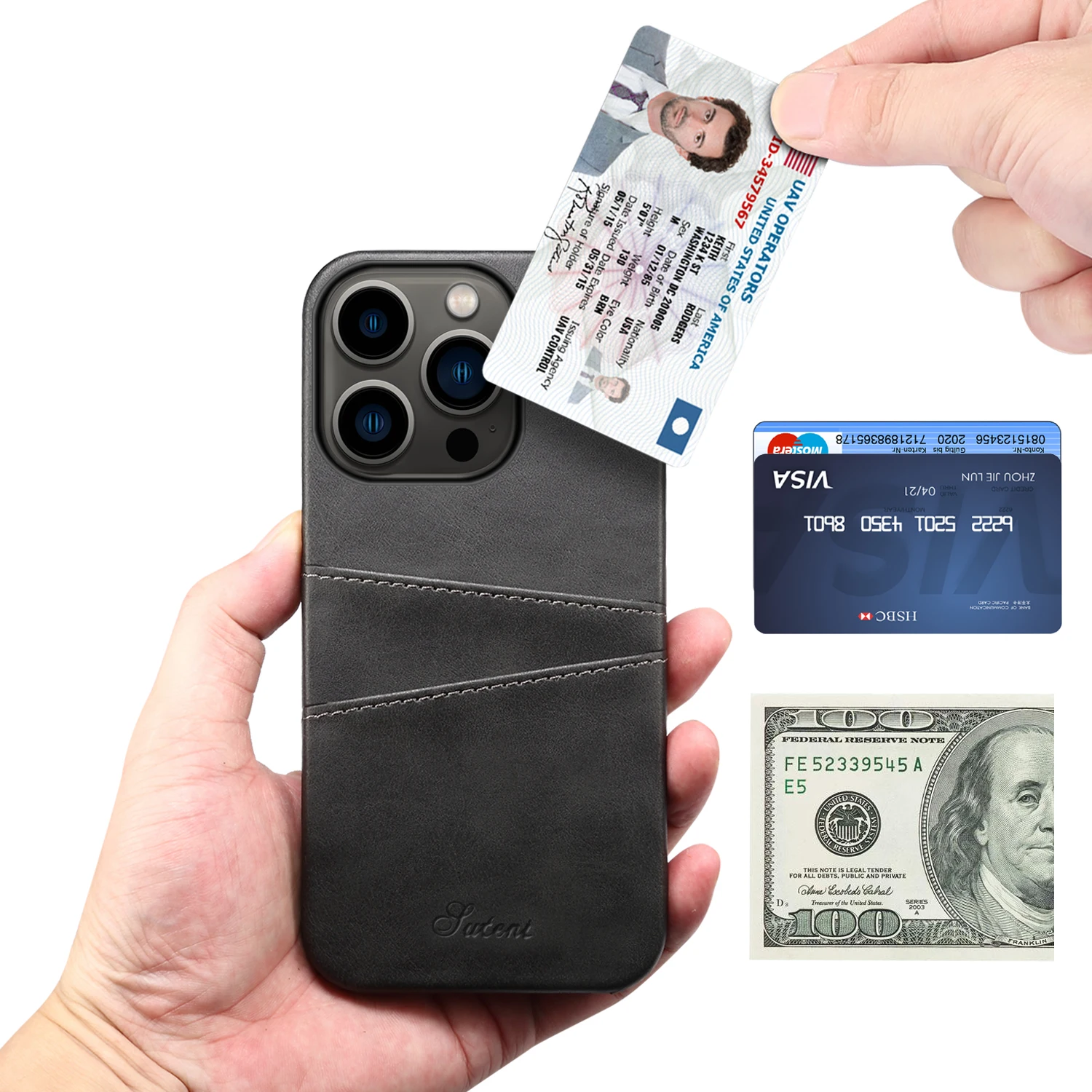 

For iPhone 11 12 13 14 Pro Max 6 7 8 Plus SE2/3 Xs Max Dual-Shockproof Luxury Simple Card Bag Mobile Phone Leather Case Cover