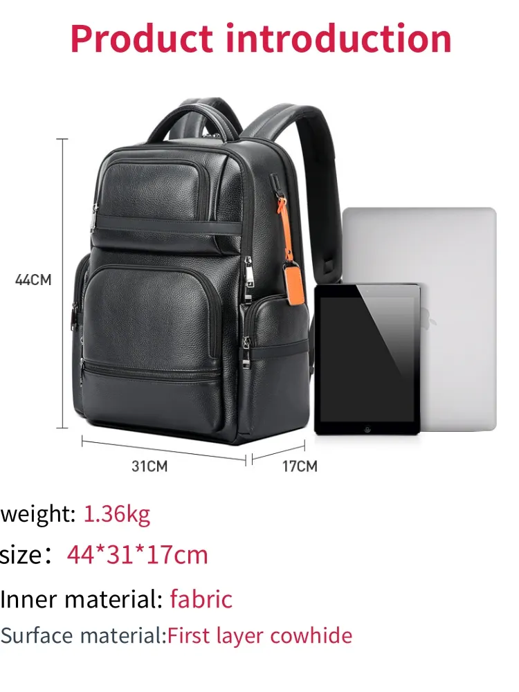 Бизнес-рюкзак BOPAI Кожаный рюкзак Многофункциональный Рюкзак из воловьей кожи