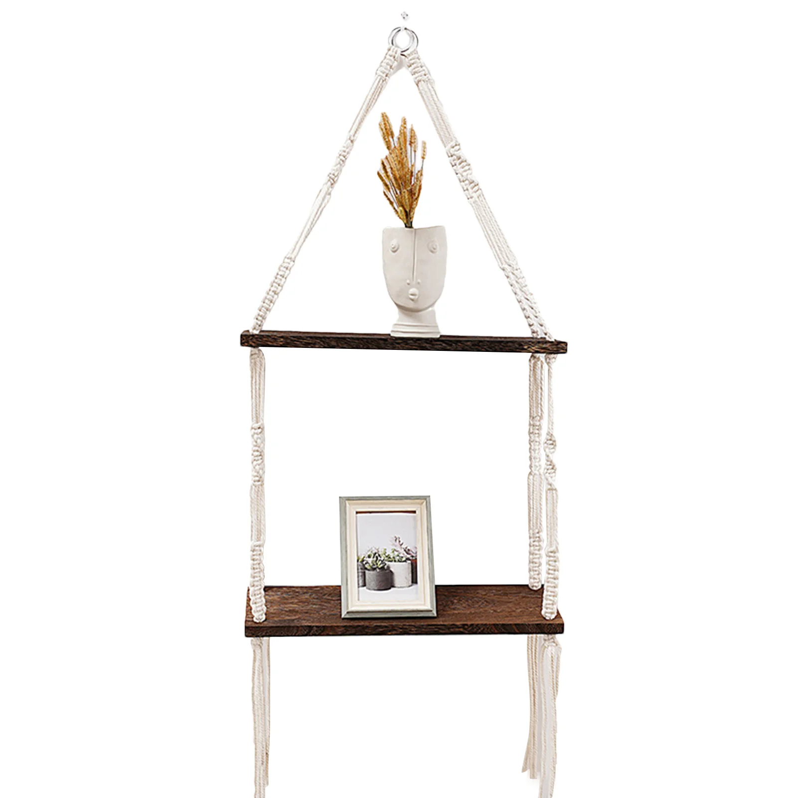

Macrame Tapestry Shelf 2 Tier Rope Floating Shelf Wall Decorative Shelves Rustic Boho Bedroom Decor Cotton Rope Home Storage