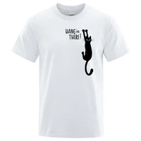 summer t shirt for male funny cat printed hang in here cute t shirts men cotton short sleeve top tee shirts casual o neck tops