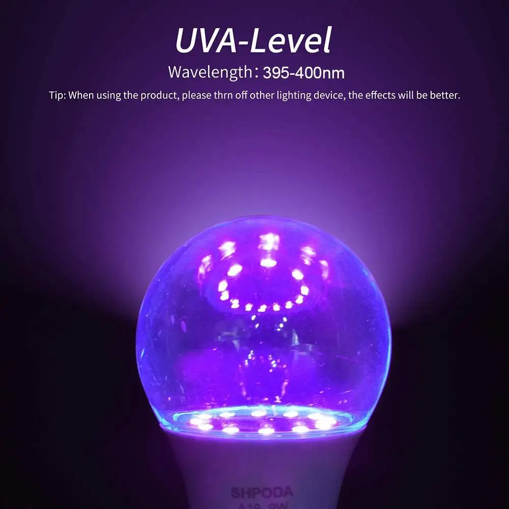 УФ-лампа E27 9 Вт УФ светодиодный светодиодная лампочка черная фиолетовая