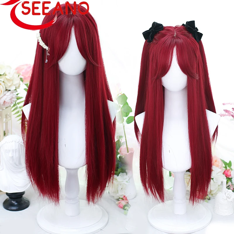 

SEEANO Synthetic Long Wavy Cosplay Wig 60cm Red Light Blonde Pink Brown Lolita Wig Women Halloween Cosplay Wigs Female Wig