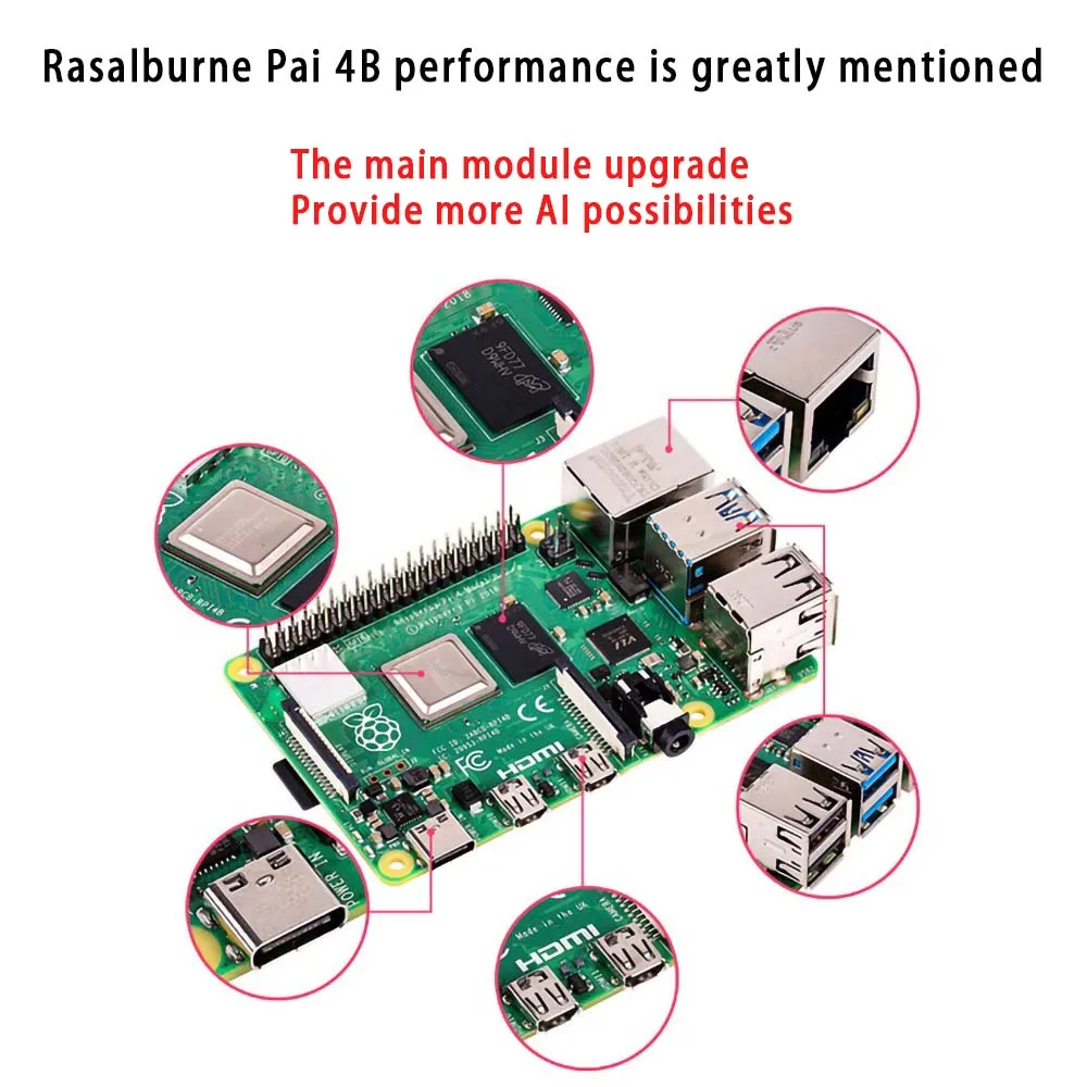 Raspberry Pi 4 Model B Dev Board Kit RAM 2G 4G 8G 4 Core CPU 1.5Ghz 3 Speeder Than Pi 3B+Ai python programming