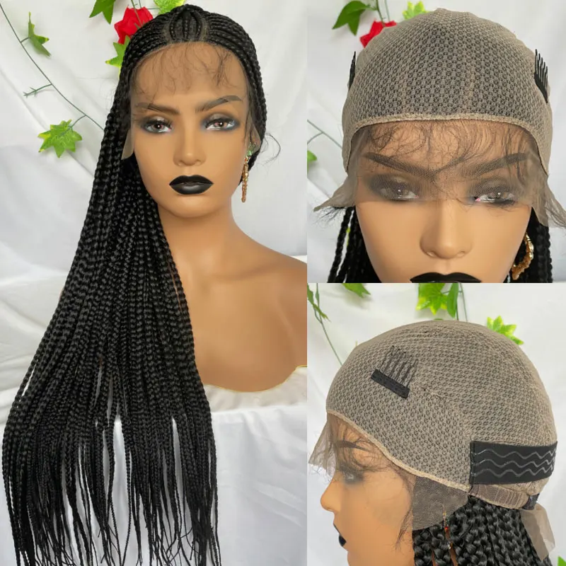 36INCH Long Braids Wig With Baby Hair For Black Women Full Lace Wigs Synthetic Hair Braided Wigs