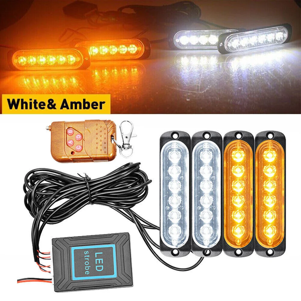 4 в 1 24 светодиодных автомобильных стробоскопов Автомобильная вспышка, грузовая вспышка, янтарная вспышка, проблесковая вспышка, проблесковая вспышка