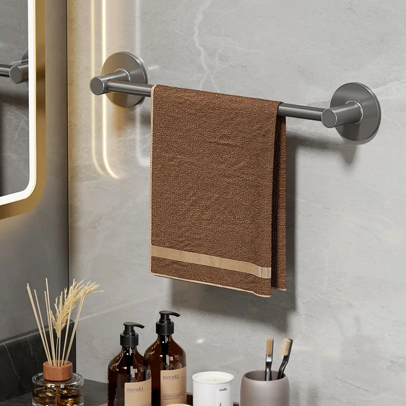 

Lightweight luxury towel bar free punching space aluminum towel rack Bathroom hanging rack Single bar bathroom towel rack