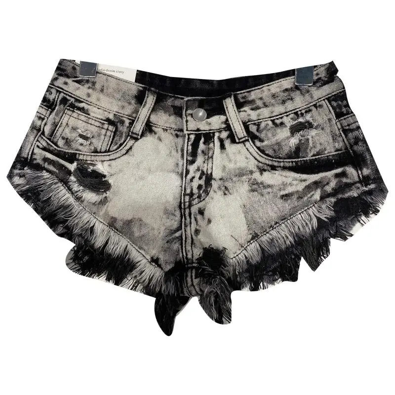 High Street Style Fashion Hot Pants Summer 2023 New Brushed Distressed Wash Denim Fashion Casual Shorts Shorts for Women