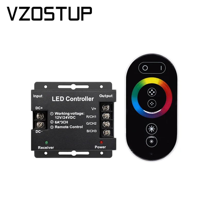 

DC12-24V 12A 18A LED Strip Light RF Touch Remote Controller Dimmer for 3528 5050 SMD COB CCT RGB Tape Lights Adjust Brightness