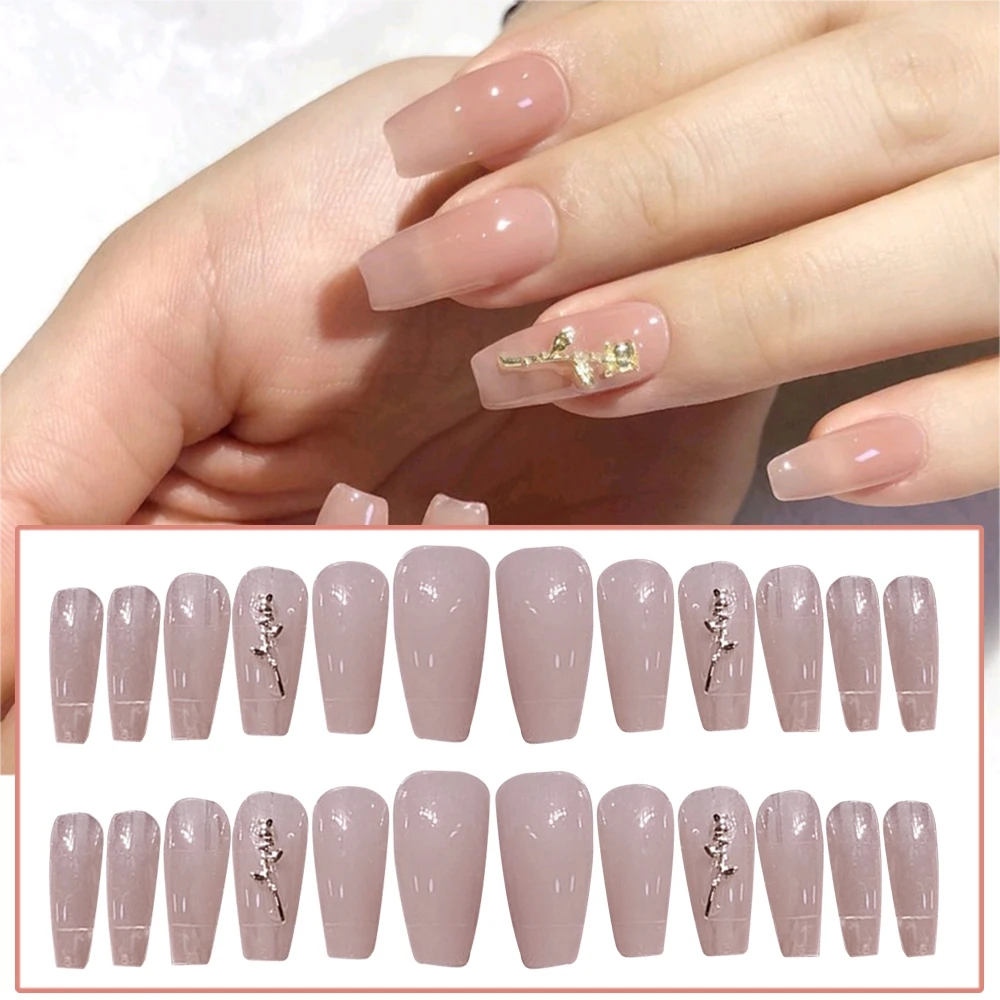 24PCS Long Press on Nails Cute Butterfly Design Fake Nails Full Coverage Nails Dark Style Nails Manicure Salon DIY Art B99