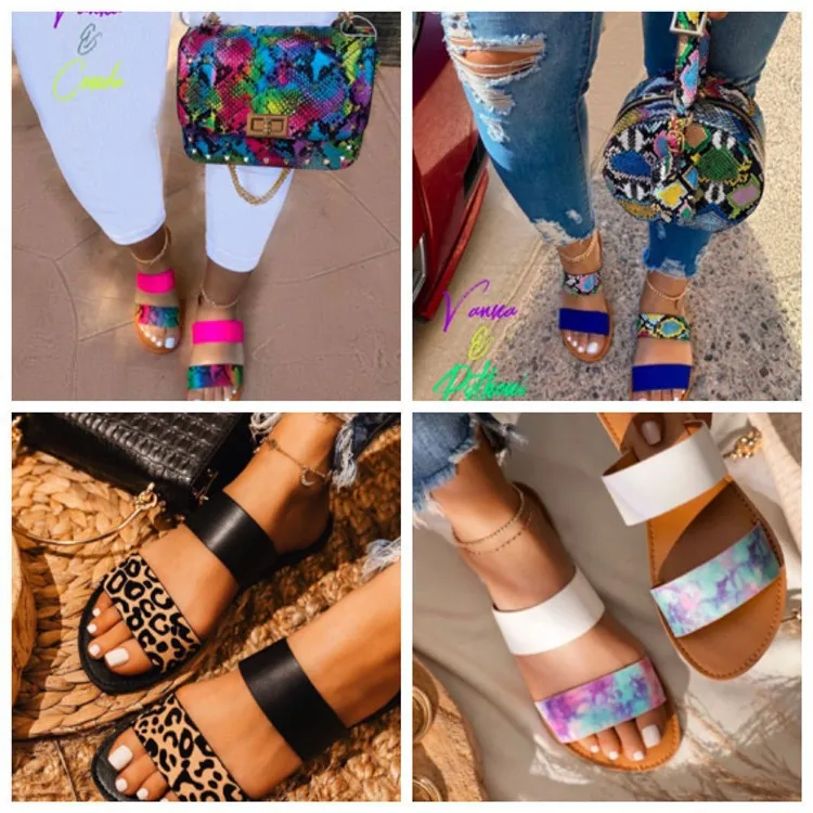 

Women's Leopard Print Slippers Flat Slide Sandals