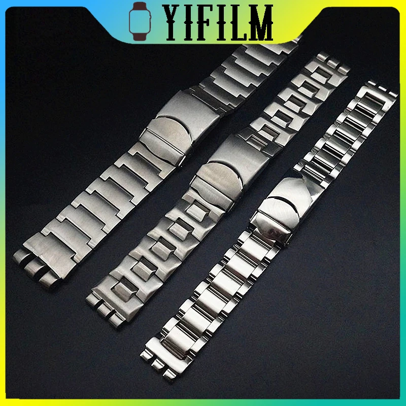 

17mm 19mm Metal Strap For Swatch Series Men's Watch Chain Trident Concave Convex Mouth WatchBand 23mm Stainless Steel Belt
