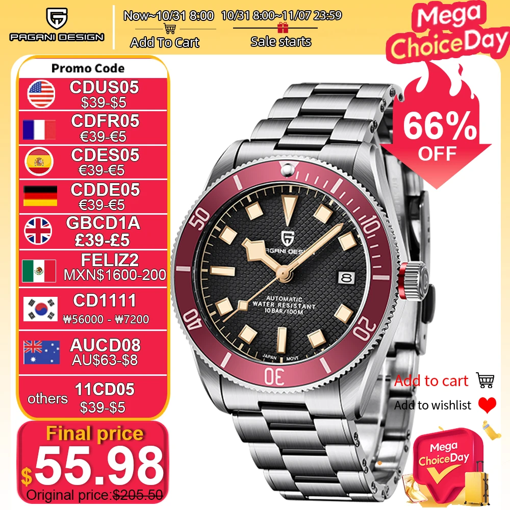 PAGANI DESIGN 2024 Новые мужские часы BB58 Ретро автоматические Мужские механические