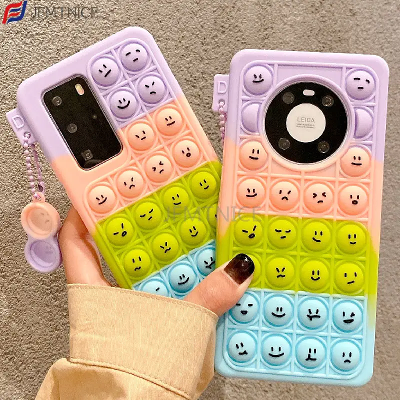 Case for Huawei P30 Lite P40 P50 Pro Honor 8A 9X 8X 20 Mate 30 40 Soft Silicone Push Bubble Pop Fidget Toys Relieve Stress Cover