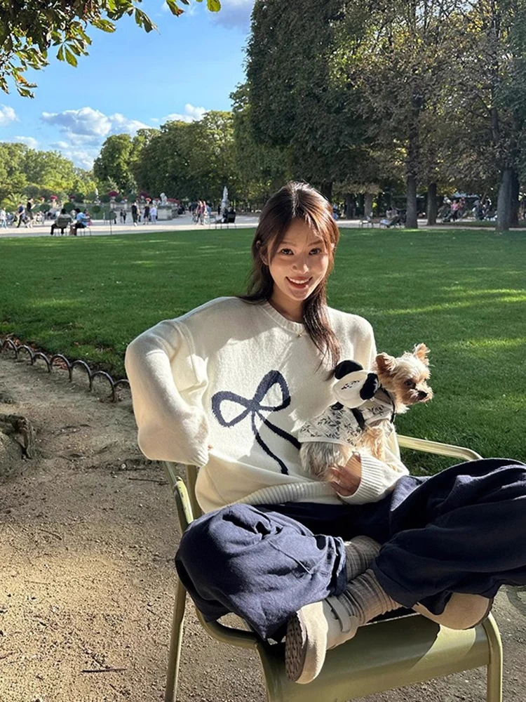 Большие размеры Yljzz ~ Мягкий клейкий жаккардовый свитер с круглым вырезом и