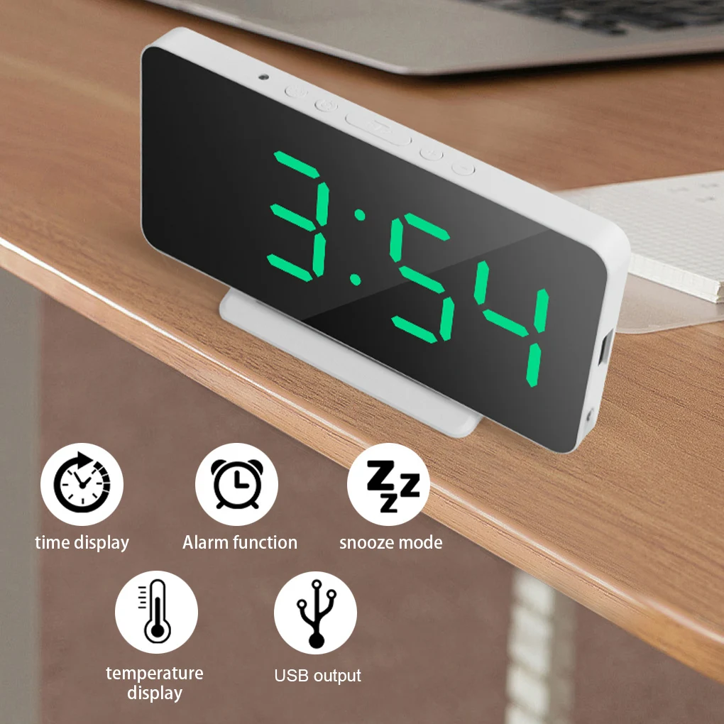 

LED Digital Alarm Home Electronic Large Screen Snooze Tabletop Clock Diming Mode Adjustable Display Wake Up Clocks Devices