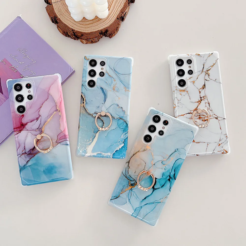 Градиентный гранитный мраморный чехол для телефона Samsung S22 Ultra S21 Plus S20 FE S10 A51 A71 A50 A30S Note 10 20, мягкий чехол с кольцом-держателем