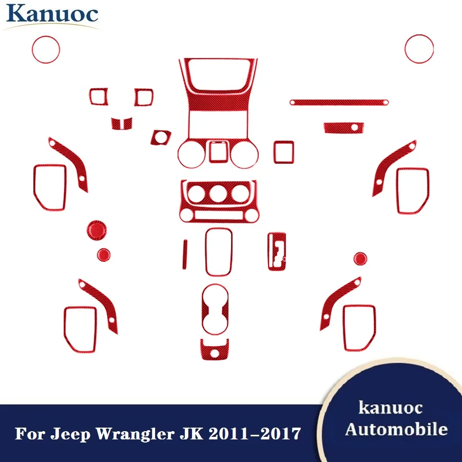 

Красные наклейки из углеродного волокна для салона автомобиля, декоративные аксессуары для Jeep Wrangler JK 2011 2012 2013 2014 2015 2016 2017