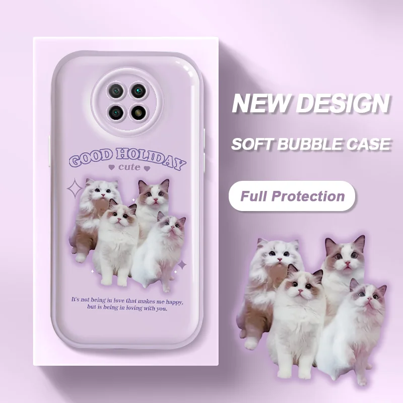 

For Xiaomi Redmi Note 9T Note 9 Note 11S 11T Note 10 10T 5G Poco M3 M4 Pro Case Cat Phone Case Glossy Air Cushion Cover
