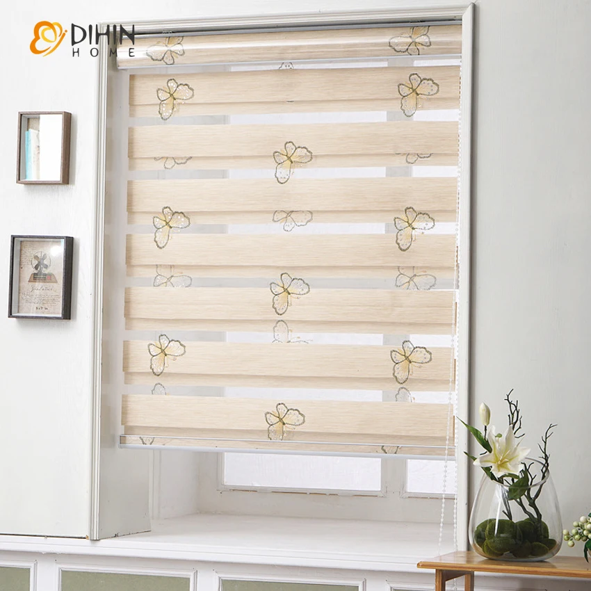 

Modern High-grade Butterfly Embroidery Blackout Zebra Blinds Thickening Roller Shutter Double Layer Shade Cut to Sizes