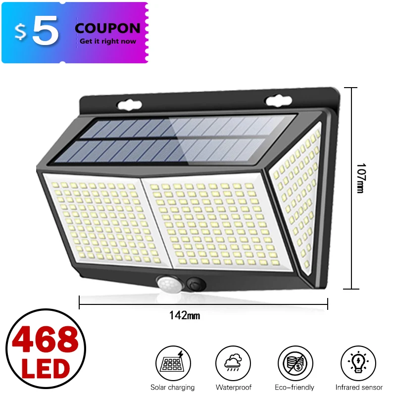 

Светодиодная уличная лампа с датчиком движения, 468 светодиодов, IP65