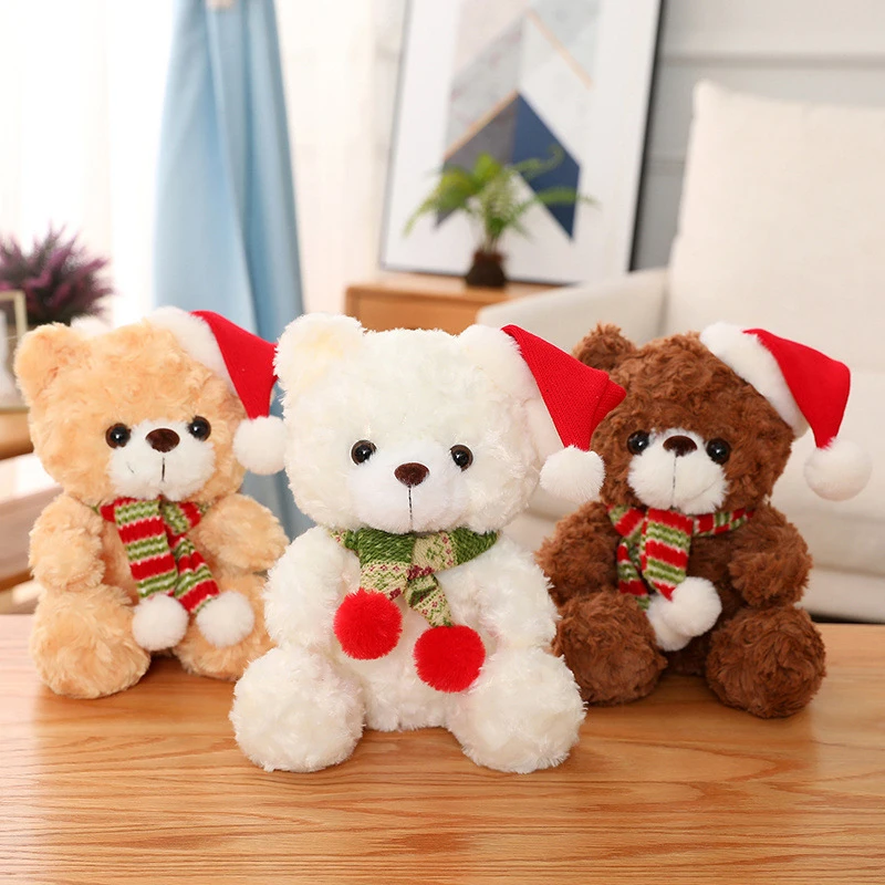

23CM New Christmas Hat Teddy Bear Plush Toys Cute Teddy Dolls Stuffed Toys Gifts