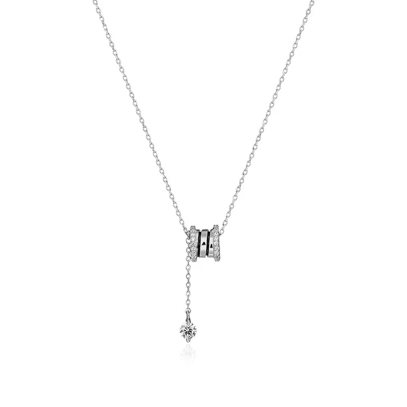 

999 Silver Color Small Waist Tassel Necklace Simple Clavicle Chain Shiny Zircon Tassel Cross Pendant Party Wedding Jewelry 2022