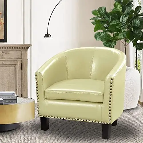 

Club Style Barrel Armchair For Living Room, Standard, Creamy Faux Leather Butacas y sillones para dormitorio Floor chairs Plywoo