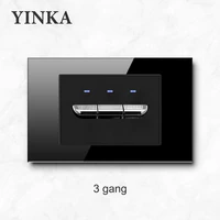 yinka wall light switch tempered glass panel push button switch european universal socket black 118mm72mm tv socket piano keys