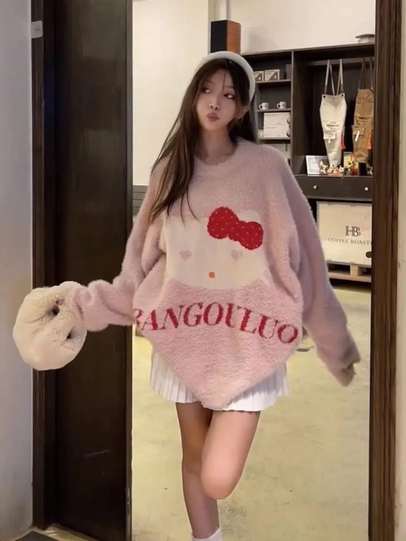 Милый милый нежный пуловер Hello Kitty свитер корейская мода для девочек студенческий