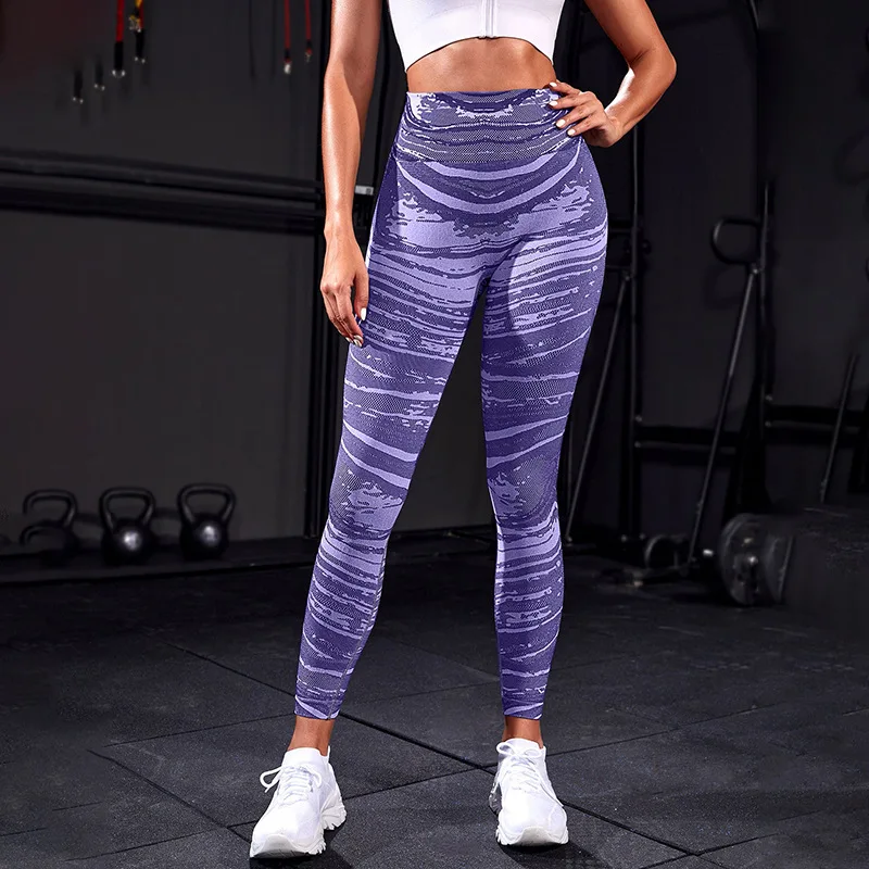 Seamless Yoga Pants Women High Waist Color Stripe Hip Lift Running Tights Stretch Workout Gym Leggings Sport Women Fitness