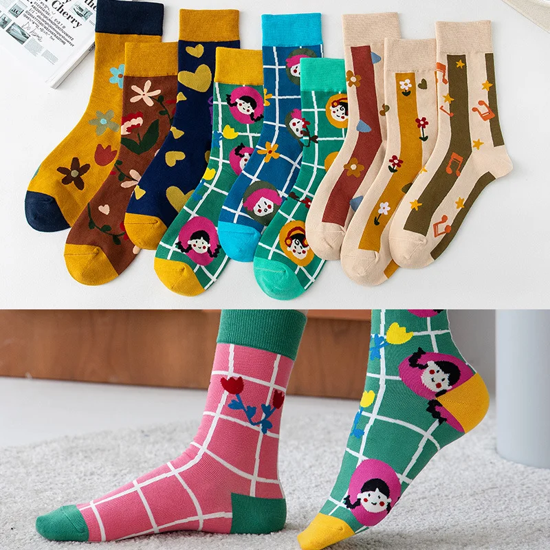 Autumn Ladies Stockings 10 Pairs Cartoon Funny Socks Ladies Women Socks Fall Socks Woman Cute Kawaii Painting