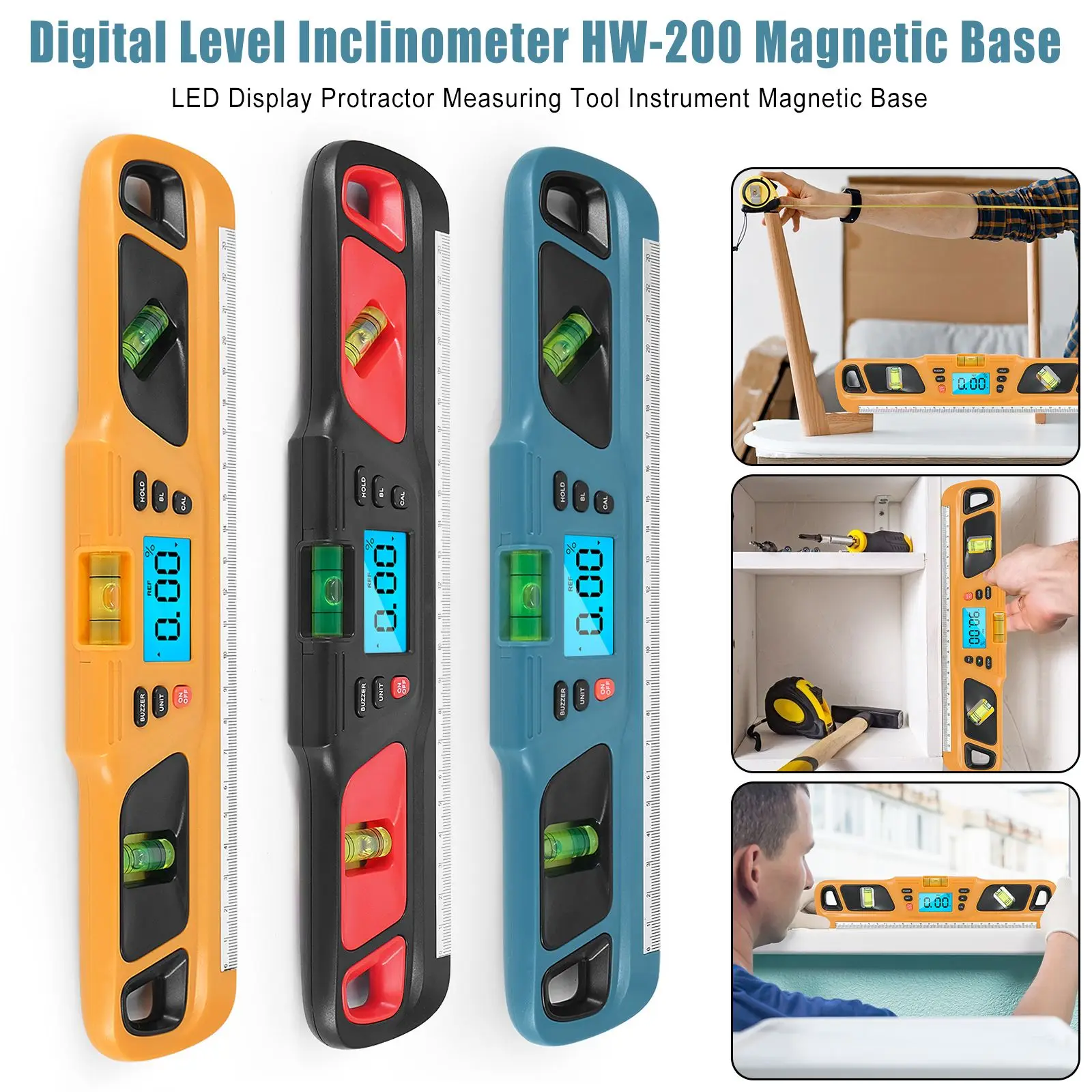 

Инклинометр цифровой, электронный транспортир со светодиодным дисплеем, магнитная основа