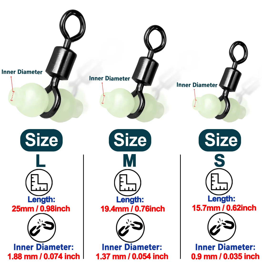 Фото 9 км 3-сторонние вертлюги светящиеся бусины 15 ~ 60 шт. рыболовные вертлюжки для морской рыбалки вращающийся вертлюг Т-образный разъем для рыбалки №2