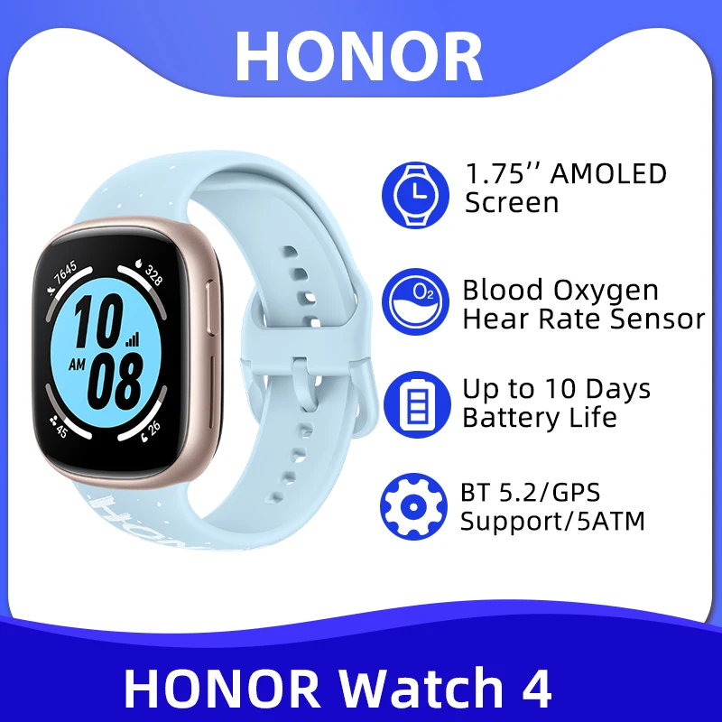 

HONOR Watch 4 Smart Watch GPS Blood Oxygen Monitor 1.75'' AMOLED Color Screen Smart Watch GPS 5 ATM Bluetooth Watch